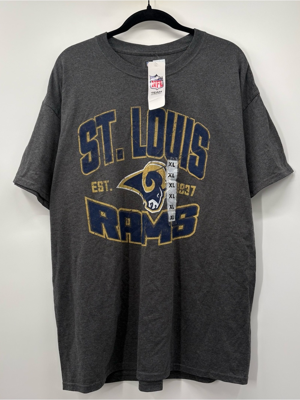 NFL St. Louis Rams Charcoal Short Sleeve Tee with Gold & Navy Logo